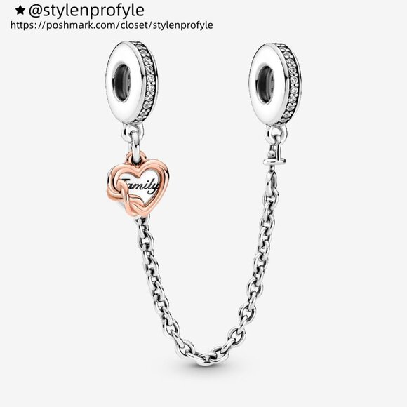 Pandora Family Heart Safety Chain Charm - Picture 1 of 3